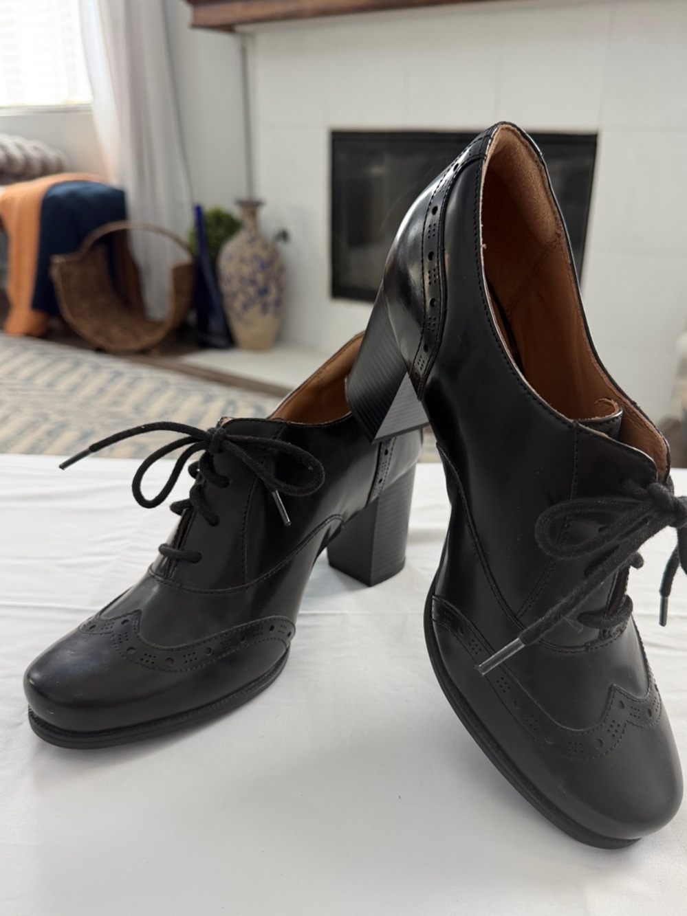 Clarks Black Lace-Up  3” Heel Oxfords